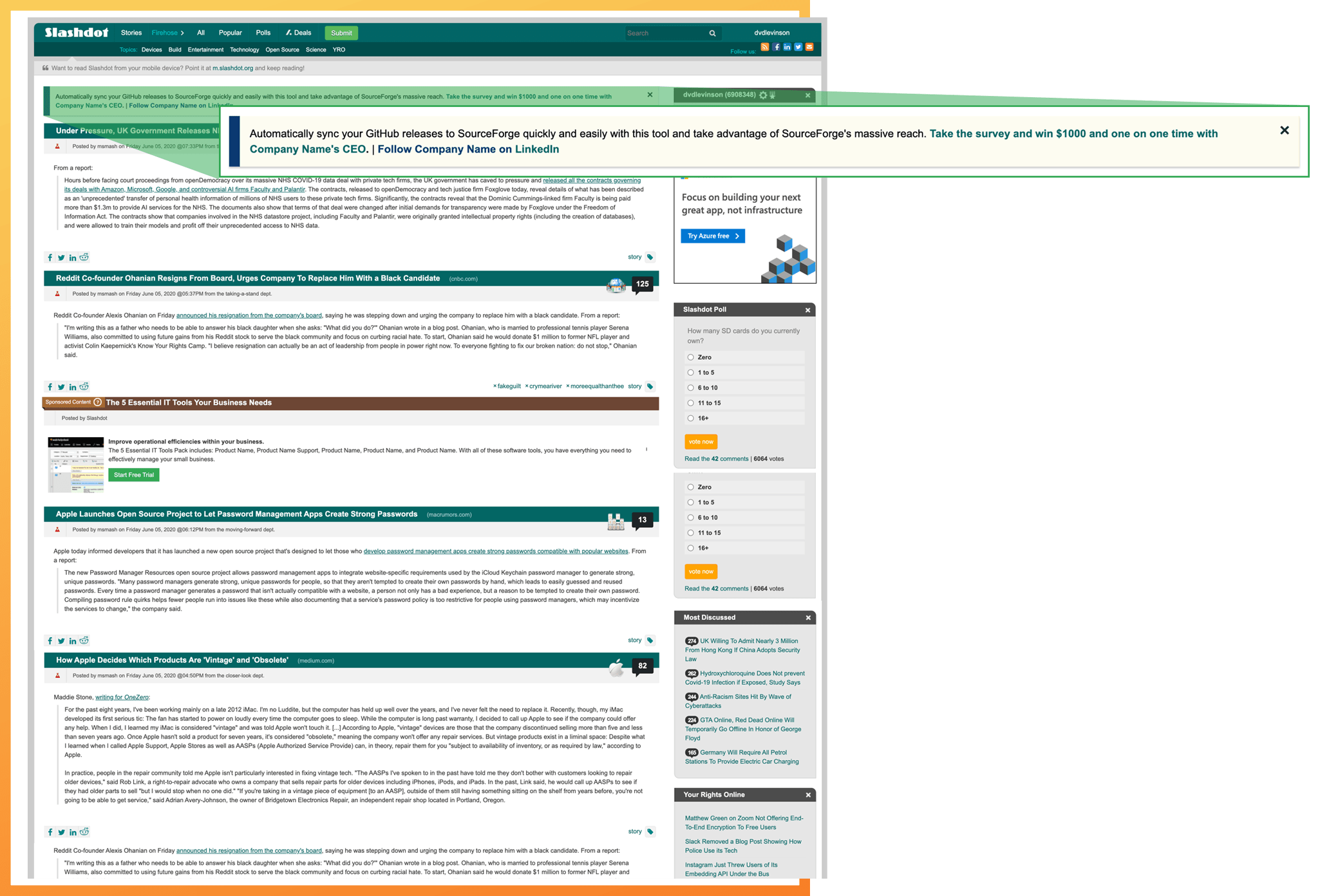 Slashdot Native Headline Listings example