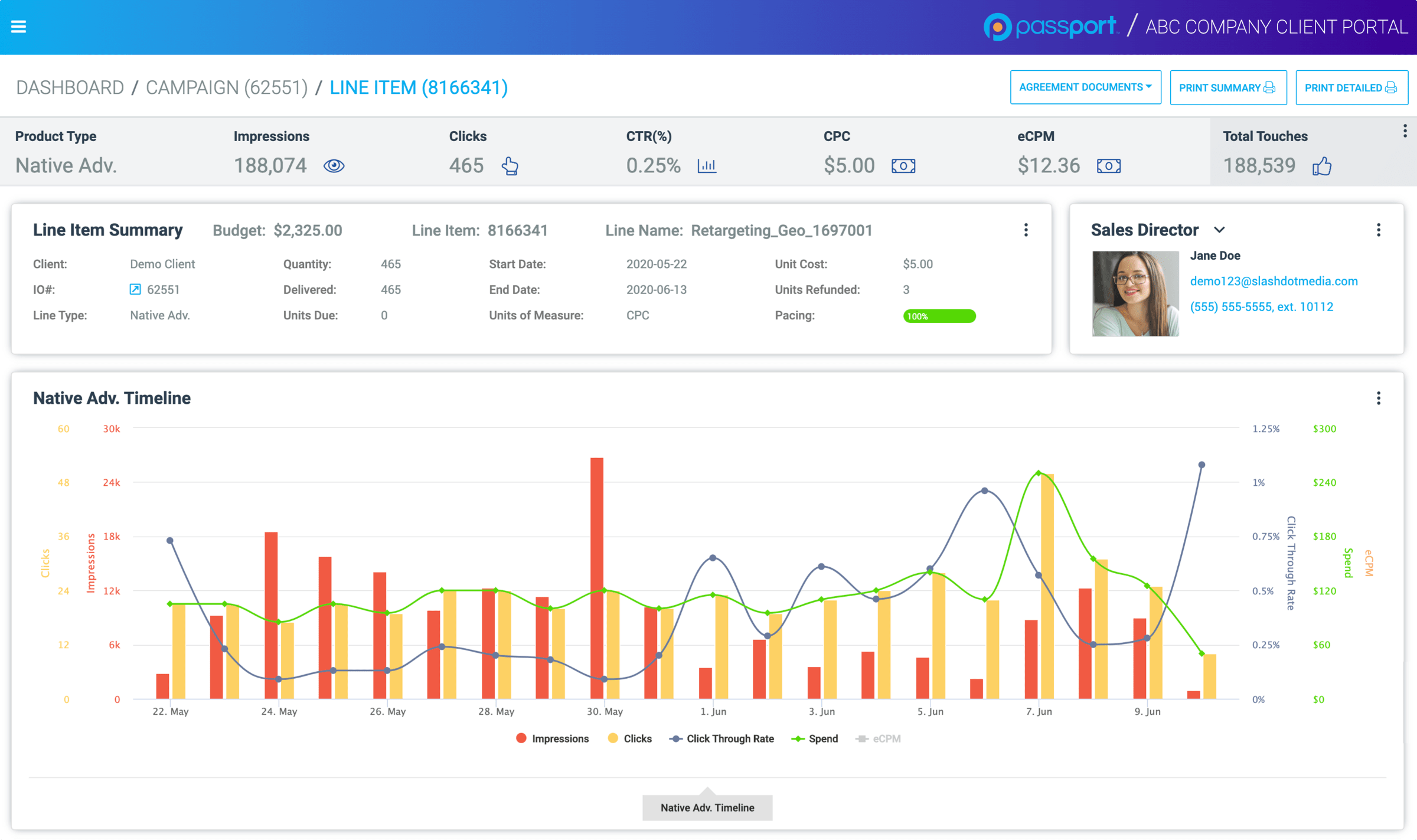 Passport Native advertising reporting