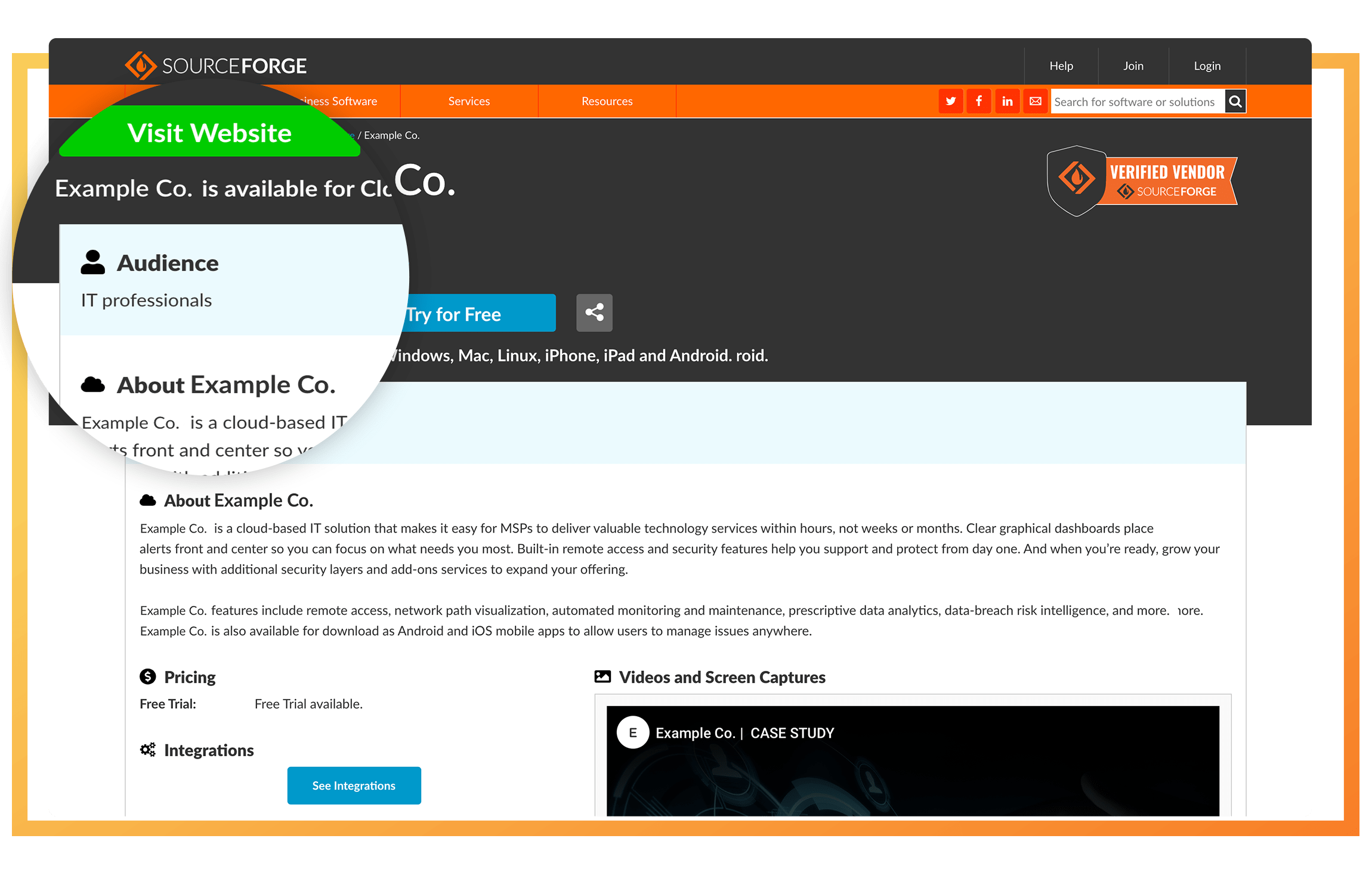 SourceForge Software Profile Page Example
