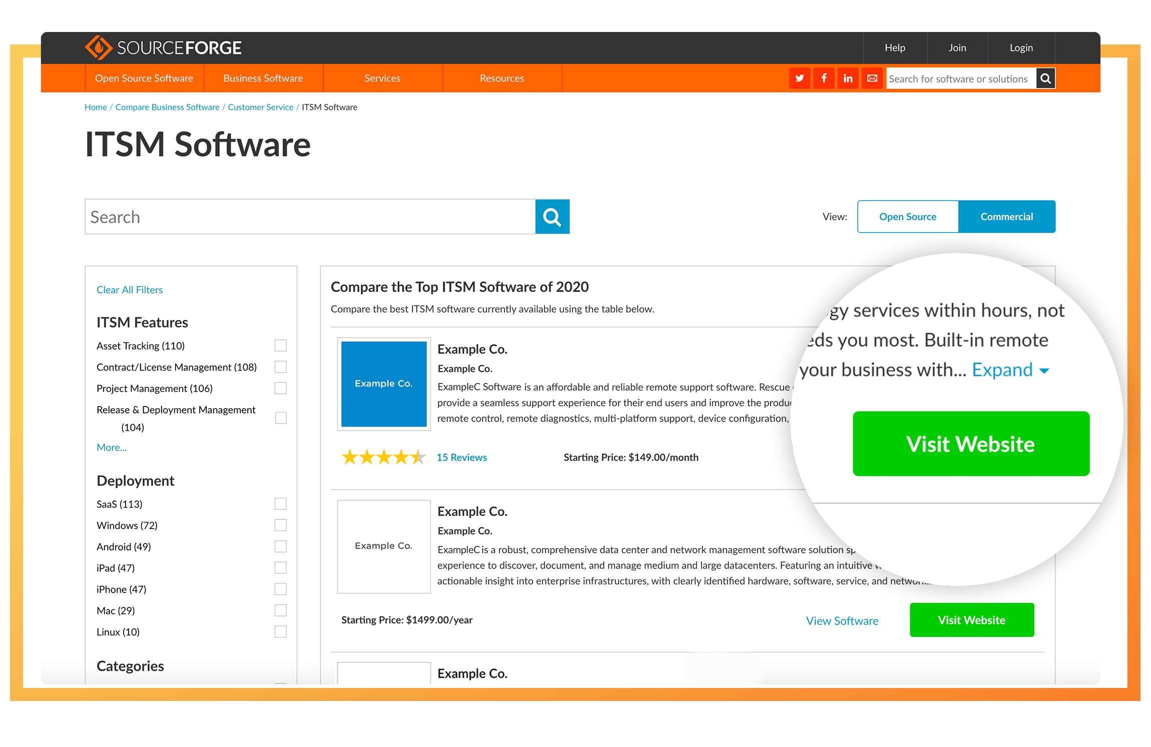 SourceForge Software Category Placement example