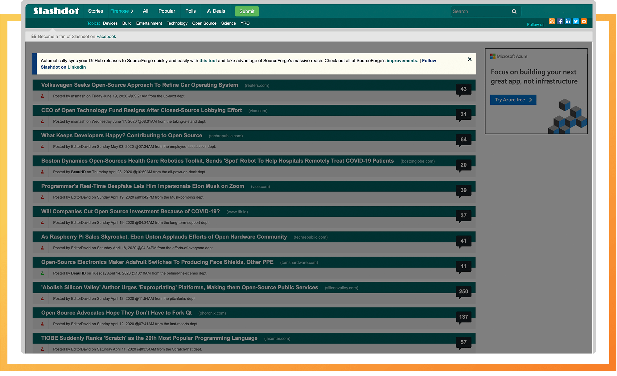 Slashdot Native Headline Listing example