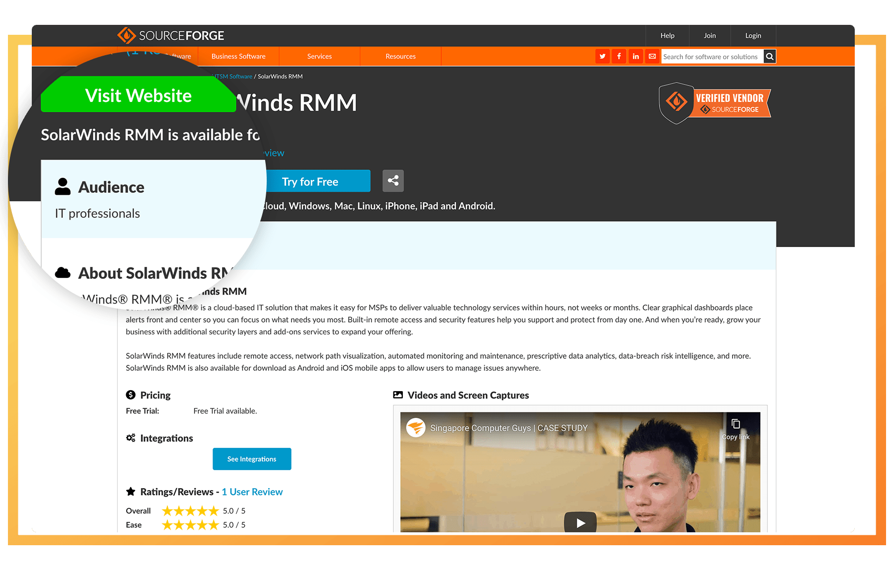 SourceForge Software Profile Page Example