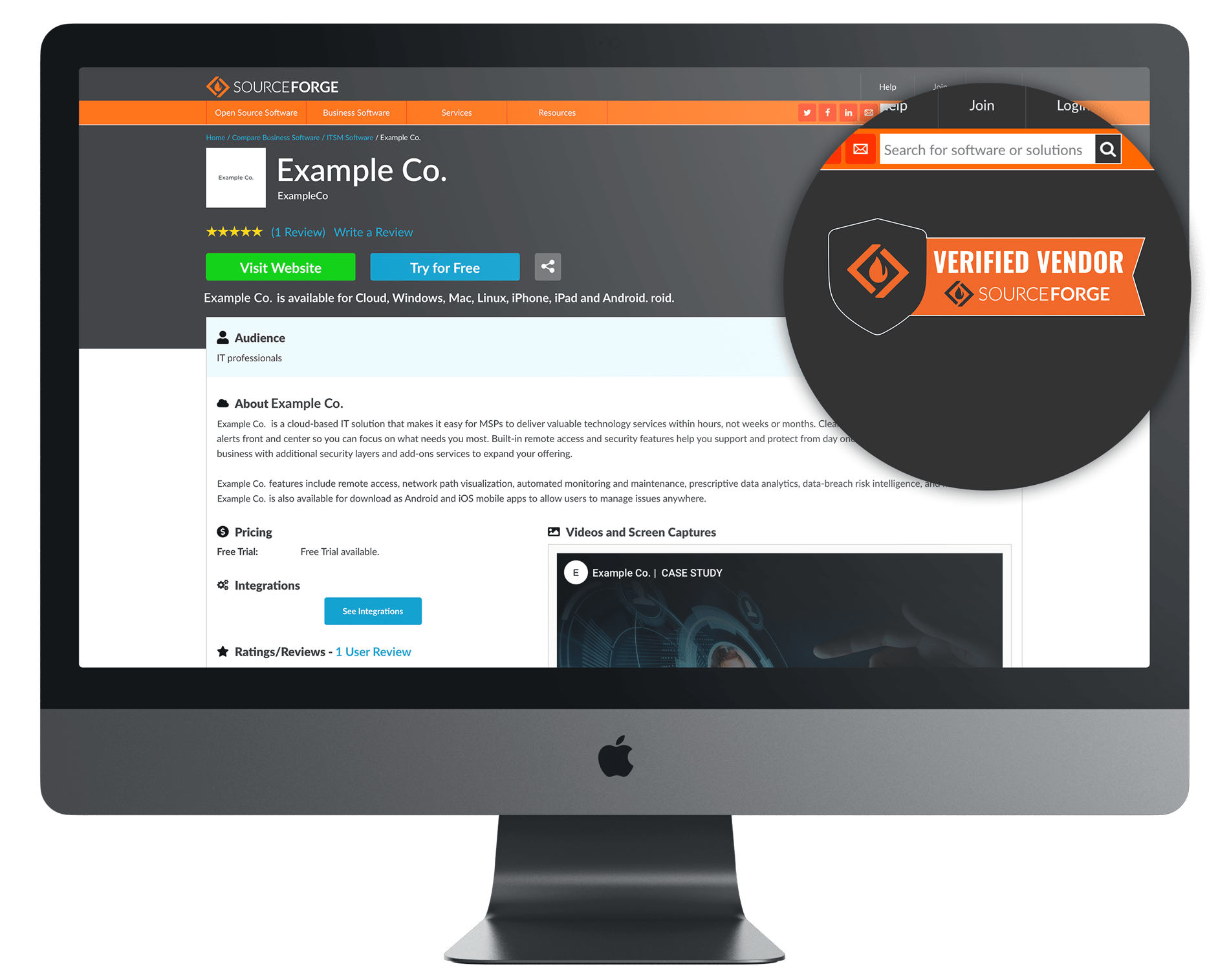 SourceForge Profile page example with verified vendor badge